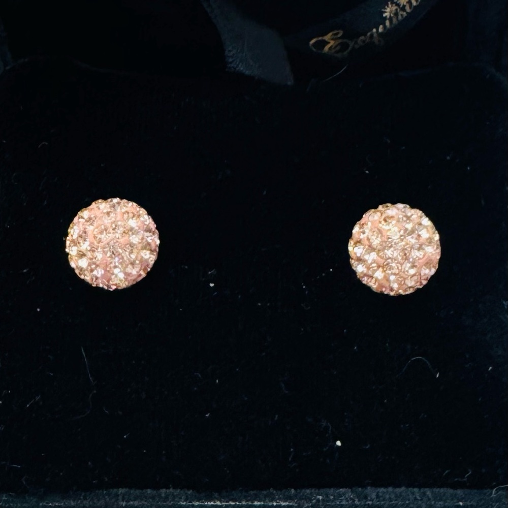 Dazzling Stamped 14K Yellow Gold Champagne Swarovski Crystals Stud Earrings